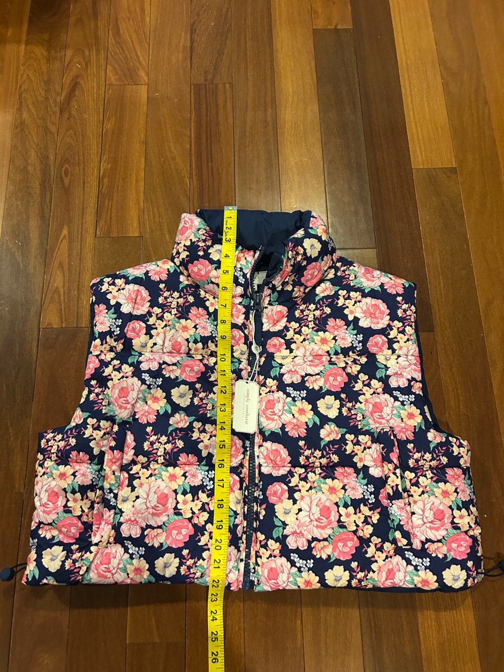 Simply Southern Puffer Vest Womens Size XL Floral Blue Pink Coquette Twee NEW - Picture 8 of 10